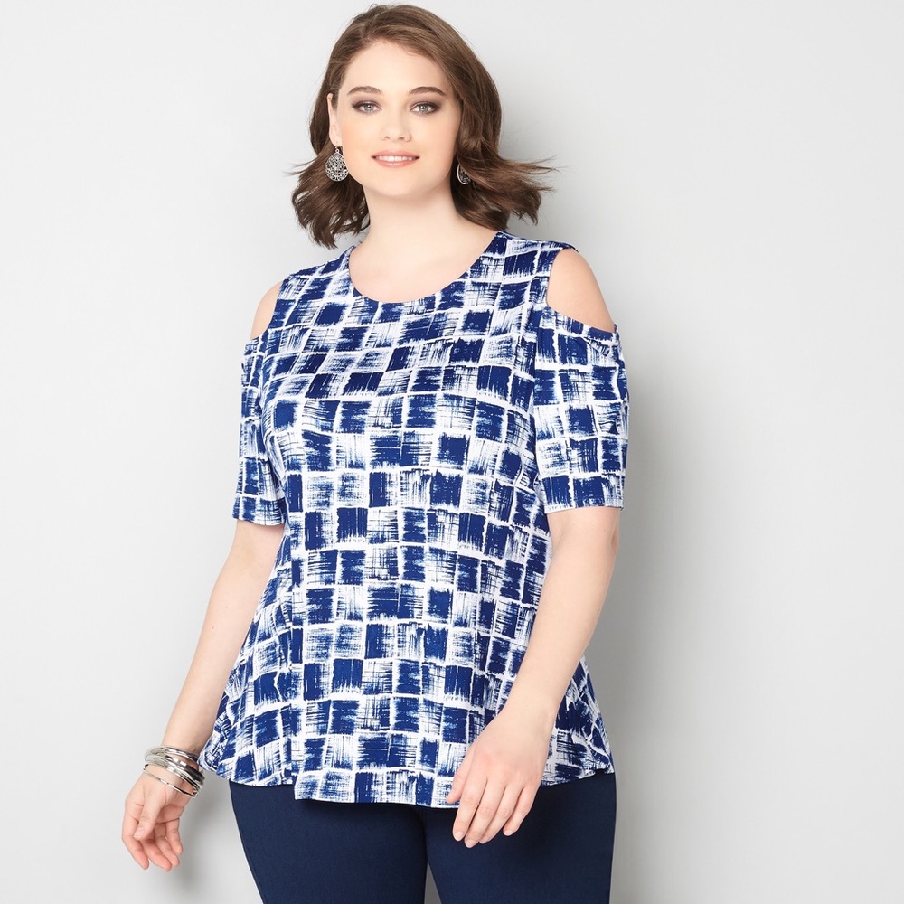 Blue and white Cold Shoulder top